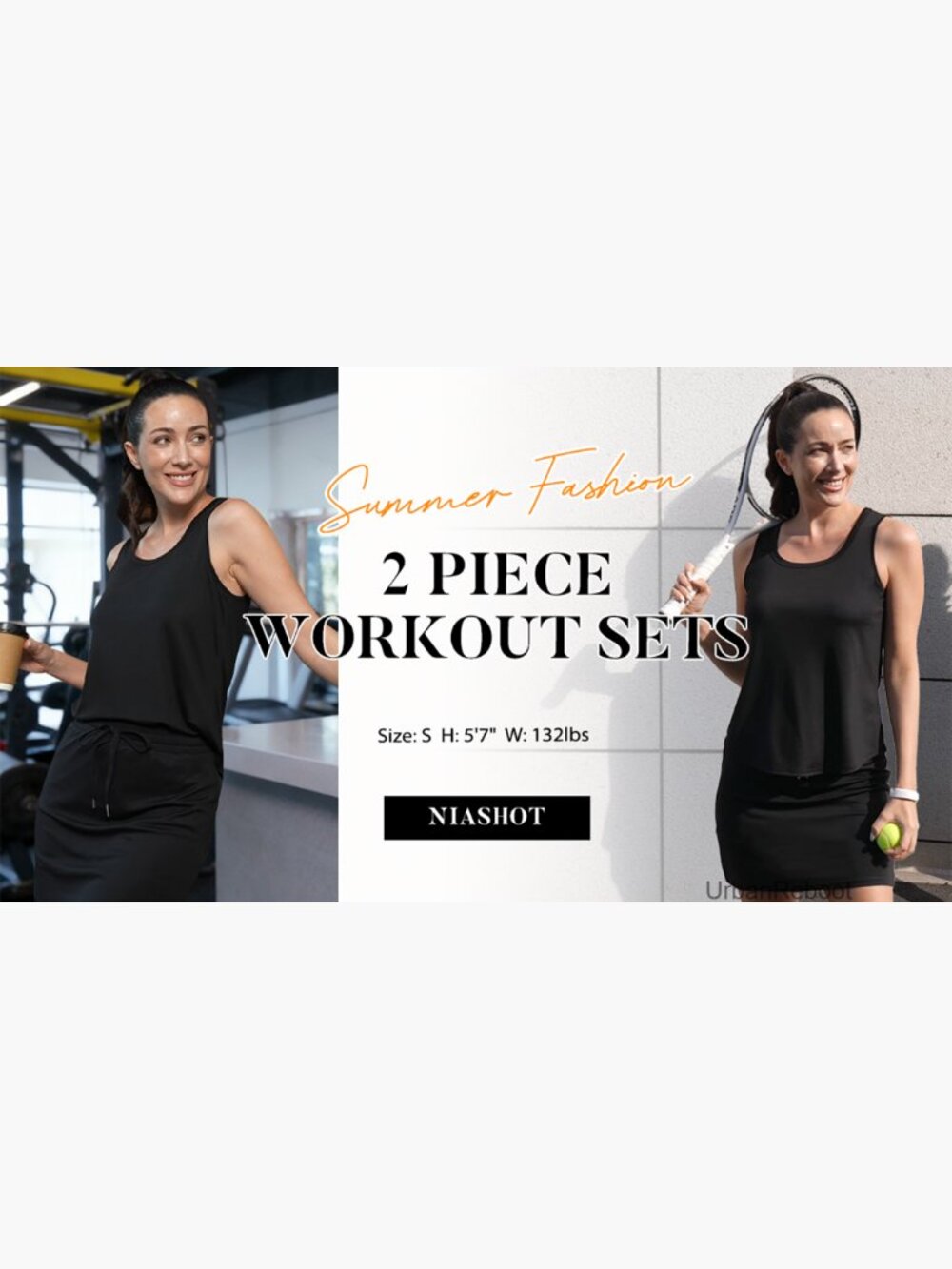 Two Piece Skirt Set - Sleeveless Square Neck Top & Tennis Skirt with Built-in - Picture 7 of 7
